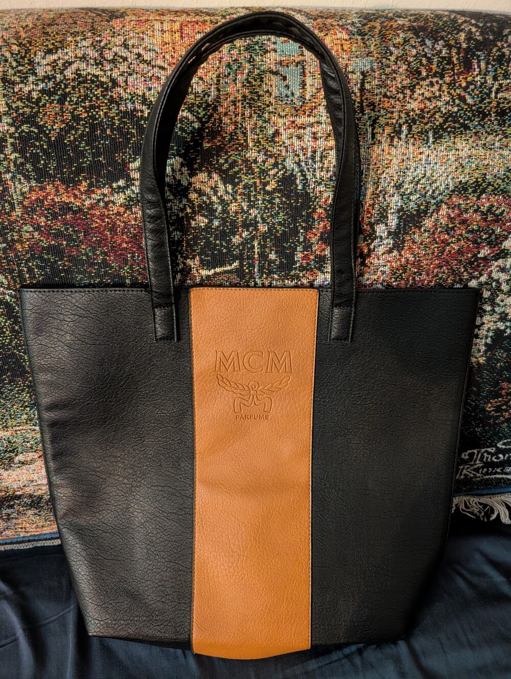 MCM Black and Cognac Two-Tone Leather Tote GWP